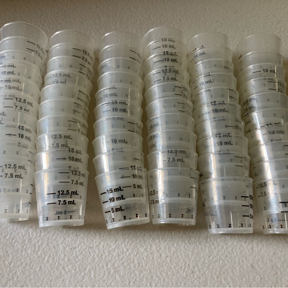 Lot 60 Small Measuring Cups Plastic Stackable Measures Up To 15 mL